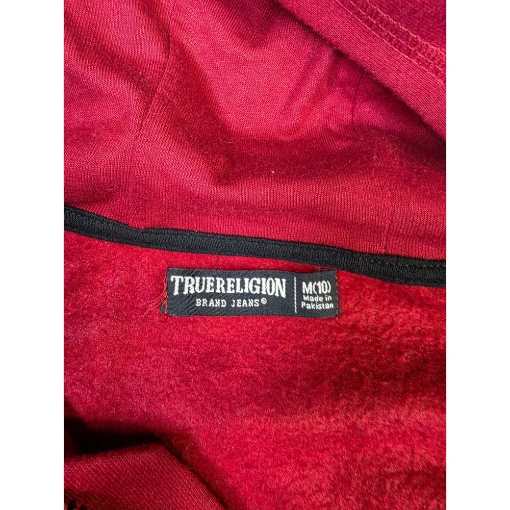 True Religion Boys Red Gold Metallic Horseshoe Logo Zip Up Hoodie Size M 10